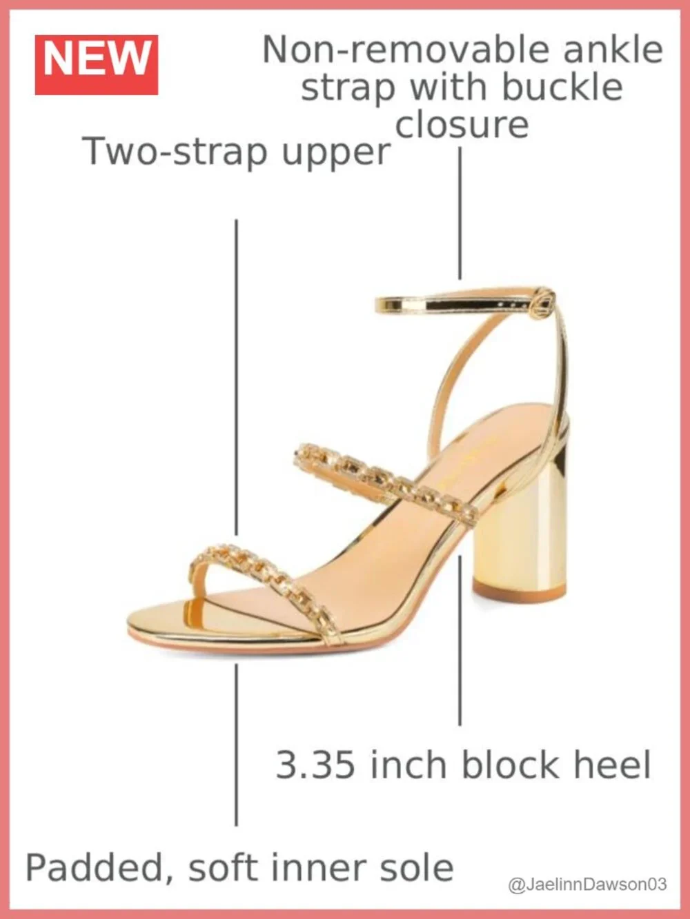 Women's Strappy Rhinestone Chain Heels Chunky Block Heel Sandals Round Open Toe